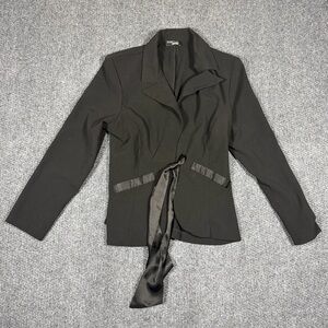 Modern Essentials Juniors Black Women's Blazer Satin Accents belt Sz S (no tag)